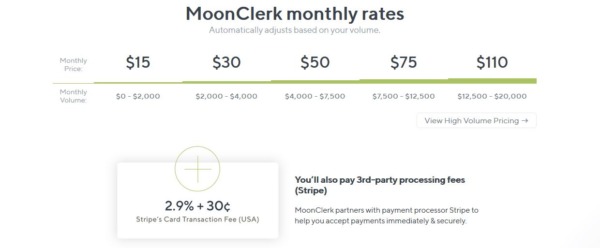 moon clerk monthly costs 