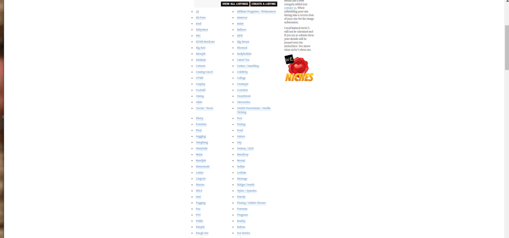 niche porn sites categories list image 