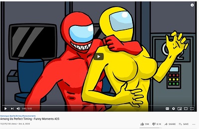 red cartoon man demonstrating a rape/choke hold on a female for maximum pleasure and orgasm