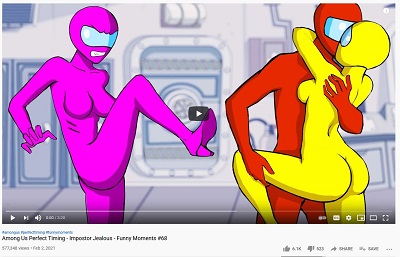 Purple female gets home to find red man dicking a yellow lady and the purple lady is very mad