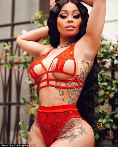 Blac Chyna in red lingerie