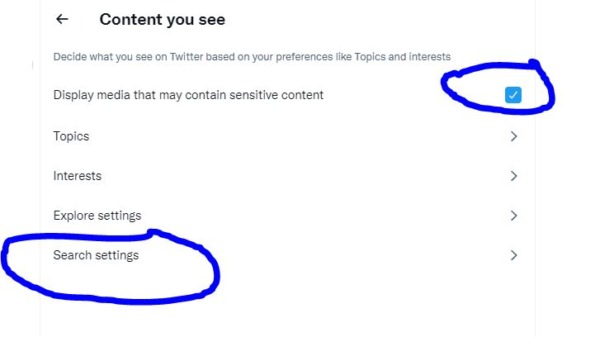 Next you need to tick the box that says display media that may contain sensitive content. Then click on search settings. 